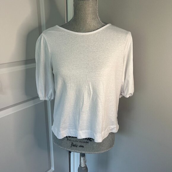 Dex Tops - White Puff Sleeve Short Sleeve Top EUC Size M
